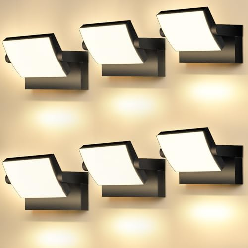 GXXG 6 Pack 40W Applique Murale Exterieur/Interieur 4000Lm Noir Applique Extérieur LED avec panneau LED pivotant à 350°3000K Blanc Chaud Projecteur Exterieur étanche IP65