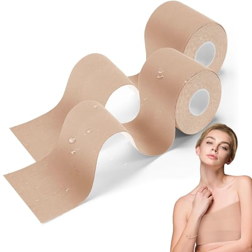 2 Pièces 5m*5cm Bande de Levage de Poitrine pour Grands Seins A-G Coupe Ruban Invisible Soutien Gorge à Bande de Seins Poitrine Invisible Auto-Adhésive sans Bretelles Soutien Gorge Adhesif