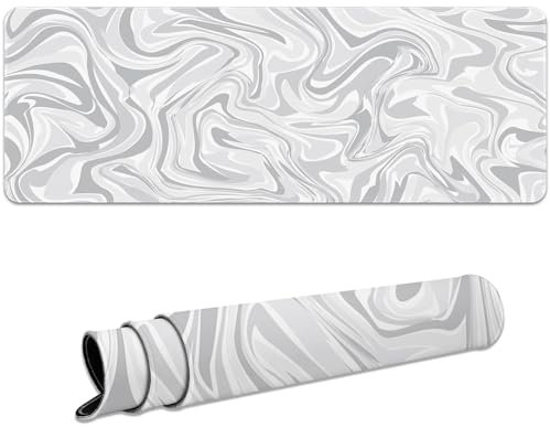 Ksriylm Gaming Mauspad, Groß Büro Bunt Mousepad XL 31,5 x 11,8 Zoll Tastatur Schreibtischmatte Wasserdichtes Liquid Mousepad rutschfeste Gummibasis schreibtischunterlage für PC, Laptop,Silber-Grey