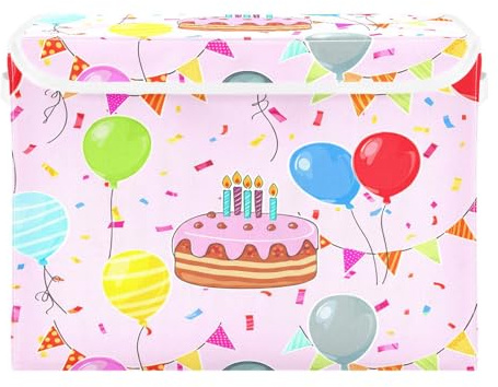 Grckit Contenitori portaoggetti con coperchi, palloncini colorati per compleanno, pieghevoli, in tessuto, per casa, camera da letto, ufficio, armadio (41 x 32 x 30 cm)