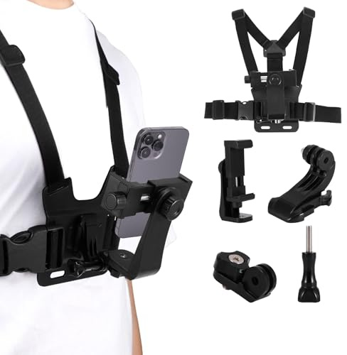 Phone Chest Mount Harness Strap, 360° Rotation Chest Phone Holder | Adjustable Chest Mount Phone Holder, Hands-Free Body Action Cameras Mount for iPhone, Samsung, Gopro, DJI Osmo, POV/VLOG