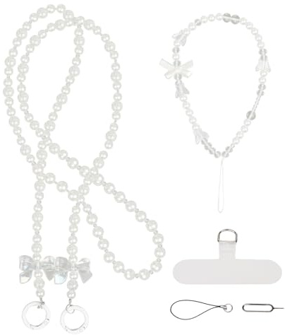 BATHRINS 2 Stück Handykette Perlen Universal mit Handyanhänger Handschlaufe, Bogen Perlen-Handykette, Multifunktionale Deko Hängeketten für Frauen