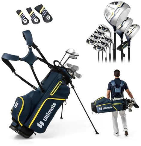 COSTWAY Set Completo di Mazze da Golf con Sacca a Treppiede, Include con Driver 1 da 460CC, Legno 3, Ibrido, Ferri 5, 6, 7, 8, 9, P, S, Putter e Copertura Antipioggia per Destrimani (Giallo)