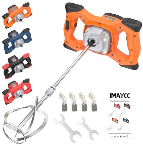 IMAYCC 2100 W Malaxeur Mortier Colle Professionnel, Malaxeur Beton 220V, Melangeur Beton Avec 6 Vitesses, Betonniere Électrique Idéal Pour Mélanger les Aliments,le Plâtre,la Peinture,le Ciment(Orange)