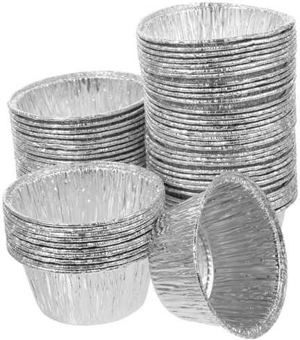 CIYODO 100 pièces Moules à Tartelettes Jetables Aluminium Caissettes Rondes Aluminium pour Muffins Puddings et Desserts Faits Maison Résistantes Four et Congélateur