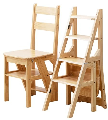 Escabeau pliable en bois avec étagère de rangement pour la maison, le bureau, la cuisine