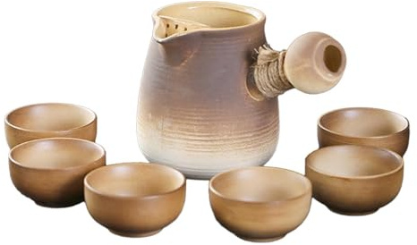 Gcljlmy Tetera de porcelana y 6 tazas con asa envuelta en cuerda, tetera de hojas sueltas, infusor de té, tetera para hotel, hogar, casa de té, 500 ml