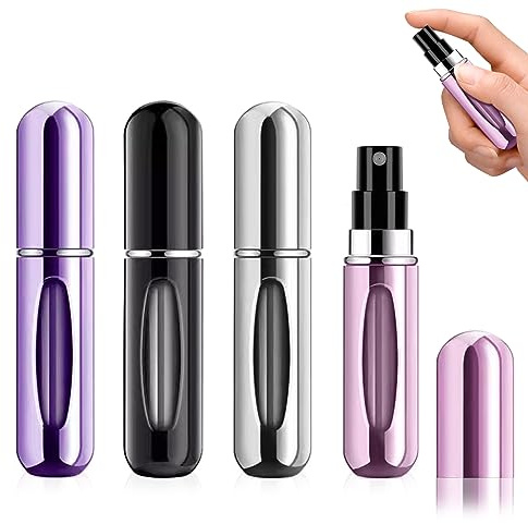 Peutpy 4 Pièces Vaporisateur Parfum Vide Voyage,Mini Flacon Parfum Vide Réutilisable,Voyage Mini bouteille de parfum pour sac à main Bagages de poche