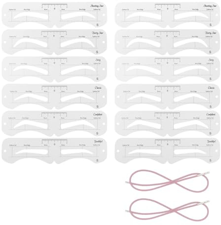 12 Pcs Reusable Eyebrow Stencils for Beginners, Eyebrow Stamp Brow Charm Stencil Kit Clear Eyebrow Stencil Kit Distance 1.0 cm Easy to Use for Perfect Brows
