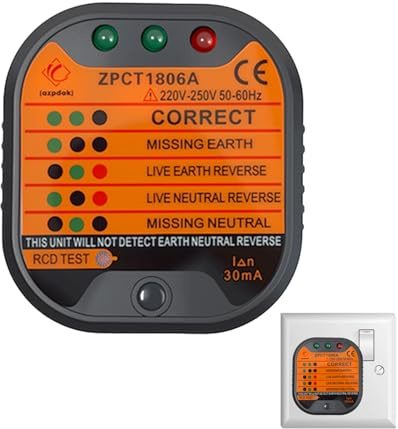 Socket Tester UK 220-250V Electrical Plug Tester Socket with LCD Indicator, Circuit Tester for Plug Socket Testing for Detecting Polarity Faults and Wiring Issues in Home and Office