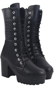 Shoetopia Stivaletti da combattimento da donna con lacci e suola spessa in finta pelle, alla moda, per scarpe casual e all'aperto, nero, 3 UK