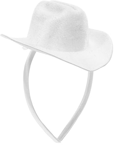 VICASKY Cowboyhut Stirnband Kleiner Cowgirl Hut aus Stabilem Material Weiß 135cm Festlicher Haarschmuck für Western Partys Karneval und Tanzkostüm