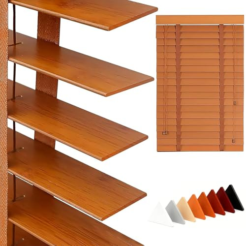 Custom Wood Blinds for Indoor Windows, 2 Slats Horizontal Window Shades for Home Kitchen Bedroom Bathroom Living Room Orange-Brown