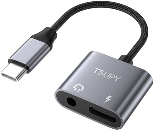 TSUPY USB C to 3.5mm Jack Audio Adapter with 60W PD Charging, 2-in-1 USB C to Headphone Jack, Type C Headphone Splitter Compatible with Samsung S24/S23/S22/S21 Ultra iPad Pro, iPad, Google Pixel