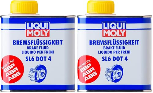 LIQUI MOLY Bremsflüssigkeit SL6 DOT 4 | 500 ml | Bremsflüssigkeit | Art.-Nr.: 3086, farblos (Packung mit 2)