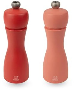 PEUGEOT - Duo Tahiti Feu Moulin à Poivre + Moulin à Sel 15cm - Réglage Classique - Innovation Sel Glace, Mécanisme Zirlion - En Bois Labellisé PEFC - Fabrication Française - Coloris Brique et Flamme