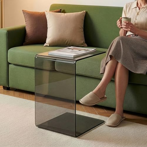 [en.casa] Beistelltisch Couch Trölmapilu Couchtisch Glas C-Form Tisch Wohnzimmer Glastisch quadratisch 60 x 40 x 40 cm Nachttisch Laptoptisch Dunkelgrau
