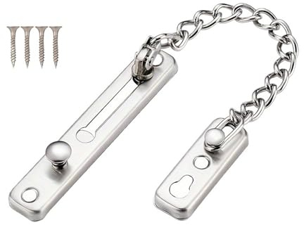 1pc Door Chain Lock Security Guard Spring Anti Theft Press Heavy Duty Polished Latch Screw Accessories for Hotel Home(Silvery)