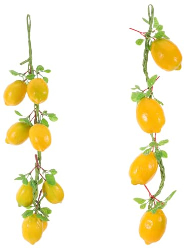 VALICLUD 2 St Konstgjorda Citrusfrukter i Realistiska Gula Citroner med Blad Hängande Fruktgirlang för Kök och Festdekoration Lättskötta och Hållbara Konstfrukter