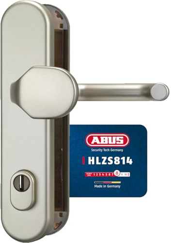 ABUS Tür-Schutzbeschlag HLZS814 F2 neusilber mit Zylinderschutz rund 37405 | Griffplatte außen & Drücker innen, Stahleinlage für hohen Abreißschutz, Vierkantstift 10 mm, für Haustüren