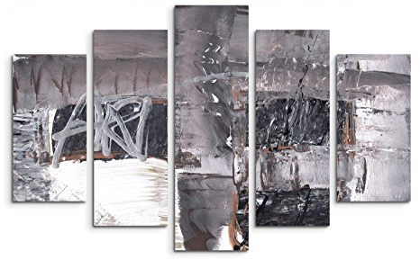 Paul Sinus Art 5 teiliges Wandbild auf Leinwand (Gesamt: H: 100cm B: 160cm) Keilrahmenbild Canvas Fotodruck Leinwandbild Leinwanddruck Kunstdruck Wandbild schwarz grau Grunge