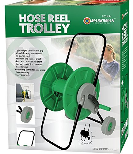 Portable Trolley Wheels Hose Reel - Garden Watering Pipe Free Standing Lightweight Winder | Frost Resistant and Shatter Proof | Revolving Connector Axle Stops Hose Twisting