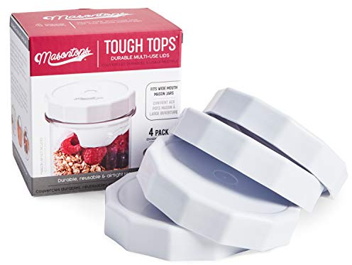Masontops Tough Tops - Wide Mouth Mason Jar Lid - White - BPA-Free Plastic Screw Caps - Reusable Airtight Storage Covers