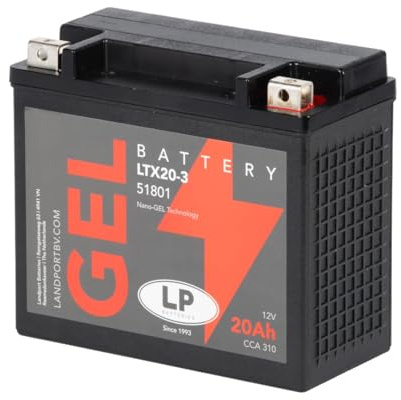 LANDPORT Batterie LTX20-3 Gel 12V 20Ah kompatibel für Yamaha XVZ, XVS, Triumph Trophy, Tiger, Kymco MXU, HD XL, VRSCF, FXSTS, FLSTN, YTX20L-BS 52014 82000 CTX20L-BS GTX20-BS
