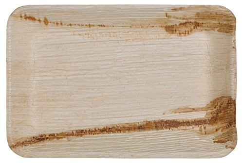 Verde Atmos 25 unidades – 9 x 6 rectangular ensalada/postre/arranque/lateral bandeja/placa, biodegradables y compostables Eco-friendly platos desechables (Areca palma hojas