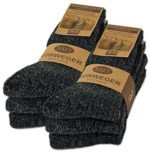 sockenkauf24 6 Paia Calze Norvegesi con Lana Uomo Donna Nero Grigio Antracite Calze invernali (43-46, 6 Paia | Antracite)