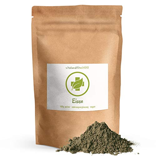 Eisen Pulver - 100 g - Eisenbisglycinat - auch als Blut-Mineral bekannt - 100% vegan & rein - glutenfrei, laktosefrei - OHNE Hilfs- u. Zusatzstoffe