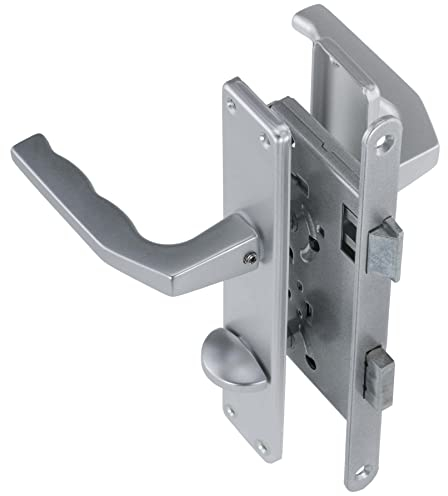 WC-Tür-Schloss Set 18x235 silber abgerundet DIN Rechts mit Griffen und Blenden F1