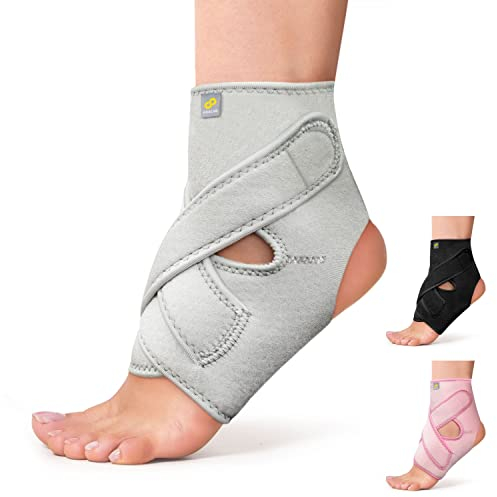 BRACOO Adjustable Ankle Support – Open-Heel Compression Foot Brace with Straps for Achilles Tendonitis, Ligament Damage, Sprains & Plantar Fasciitis, FS10 (Grey, S/M)