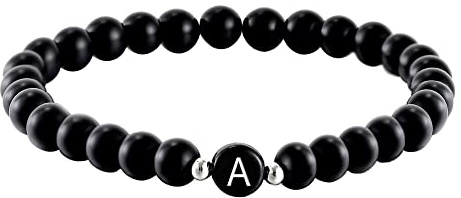 Kim Johanson Partner Perlenarmband mit Buchstabe aus Onyx Stein für Pärchen I Naturstein Freundschaftsarmband in Schwarz I Geschenk für Paare mit Gravur I Für Frauen und Männer inkl. Schmuckbeutel