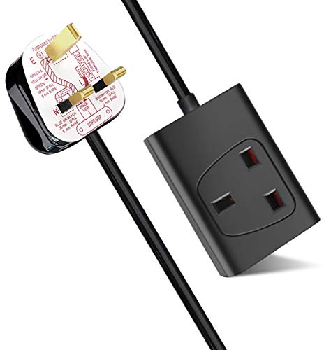 ExtraStar 1 Way Gang Single Socket Mains Power Extension Lead 13A UK 3Pin Plug - 5 Metre Cable, Black