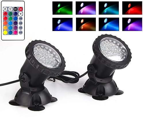 SHOYO Pond Lights Color Changing Spotlights, Underwater Fountain Lights IP68 Waterproof RGB Memory Dim Adjustable Submersible for Outdoor Waterfall Pond Fountain Pool, 2 in Set