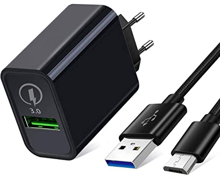 Chargeur Secteur et Câble Micro USB pour Samsung A10/A7 2018/A6 Plus/J6 J3 J5 2016 2017 J4,Huawei P Smart 2019/P8 Lite/P9 Lite/P10 Lite/Y5 Y6 Y7,Honor 8X 8A/Honor 9 Lite/10 Lite/20 Lite,Charge Rapid