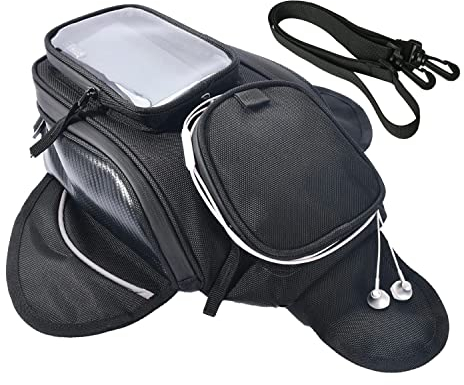 QIYUANT Sacoche Reservoir Magnetique Moto, avec Fenêtre de Navigation Transparente Petite Pochette de Réservoir Accessoires Moto Universel Sac de Rangement avec Bandoulière Noir
