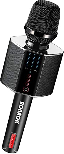 BONAOK Micrófono inalámbrico Bluetooth Karaoke, portátil Karaoke, micrófono profesional para karaoke en el coche, fiesta en casa, para PC/smartphones- Negro