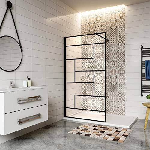AICA SANITAIRE paroi de douche 140x200cm paroi de douche à l'italienne en 8mm verre anticalcaire style moderne avec une barre de fixation noire en 140cm