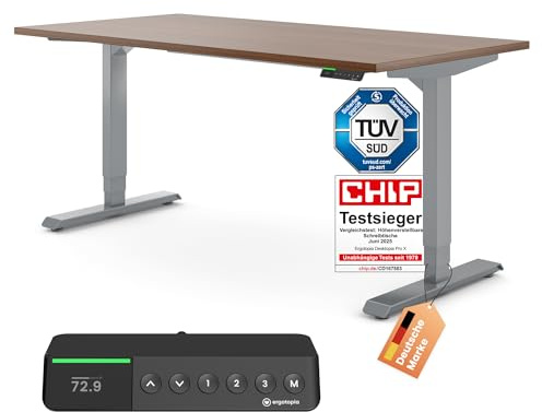 Ergotopia Desktopia Pro X Elektrisch höhenverstellbarer Schreibtisch, Ergonomischer Stehtisch für Büro oder Home Office (Nussbaum, Gestell Grau, 160 x 80 cm)