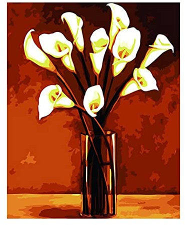 Cekog Malen Nach Zahlen Erwachsene,Vintage Calla-Lilien-Blume DIY Handgemalt Ölgemälde Leinwand Kits mit Pinseln Acrylpigment Erwachsene Kinder Paint by Numbers für Haus Wand Decor 40x50cm Mit Rahmen