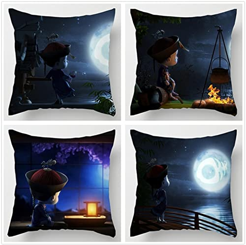 Kissenbezug 45x45cm 4er SetBoho Wohnzimmer Outdoor Deko, Schlafzimmer Zimmer Dekor Kissenhülle Kissenbezüge mit Verstecktem Reißverschluss, Couchkissen, Sofakissen Weinachten Chinesischer Zombie