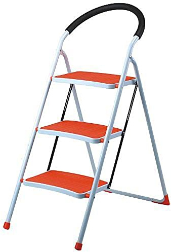 PROREGAL Small Giraffe Einseitige Metall-Klappleiter | 3 Stufen | HxBxT 105x48,5x78cm | Orange | 150kg Tragkraft | Leiter, Teleskopleiter, Trittleiter, Bockleiter, Sprossen-Doppelleiter, Stehleiter