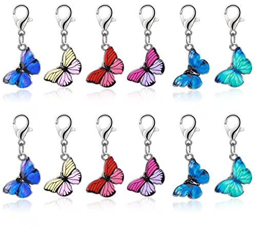 ASTER 12 Stück Maschenmarkierer Stricken mit Karabinerverschluss, Locking Stitch Schmetterling Häkelstichmarker Charms Häkeln Werkzeuge für Stricken, Weben, Nähen, Häkeln oder Basteln