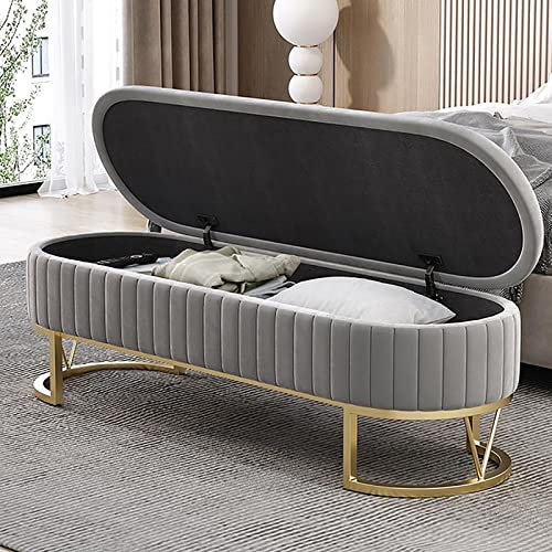 Sitzhocker Sitzbank mit Stauraum,Samt Sitzhocker mit Stauraum Bettbank mit Stauraum,Bequeme gepolsterte Sitzbank Eingangsbank Wohnzimmer Schlafzimmer Bank(100cm(39in), Gray)