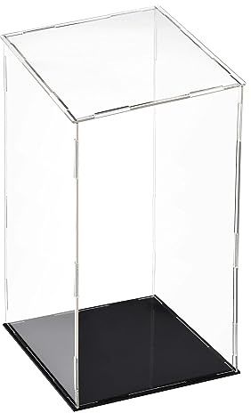 TA-VIGOR Transparente Acryl-Vitrine, 15 x 15 x 30 cm, zusammenbaubar, Würfel-Organizer, Ständer, staubdichter Schutz, Vitrine mit schwarzem Boden für Actionfiguren, Spielzeug, Sammlerstücke,