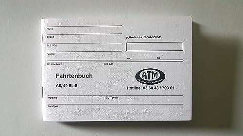 Generisch Fahrtenbuch A6 40 Blatt mit Verbrauchstabelle