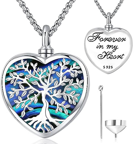 Aniu Collar De Urna Árbol de La Vida para Cenizas Colgantes para Cenizas Árbol de La Vida Plata de ley 925 Collar de Cenizas Corazon Humanas Difuntos Colgantes Urna para Cenizas Mujer