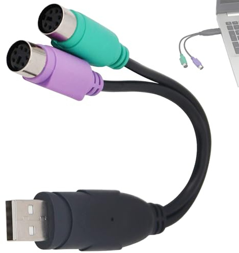 Ieron Adaptador USB a PS2, adaptador dual PS2 activo USB a PS2 para teclado, mouse, escáner de código de barras, Plug and Play